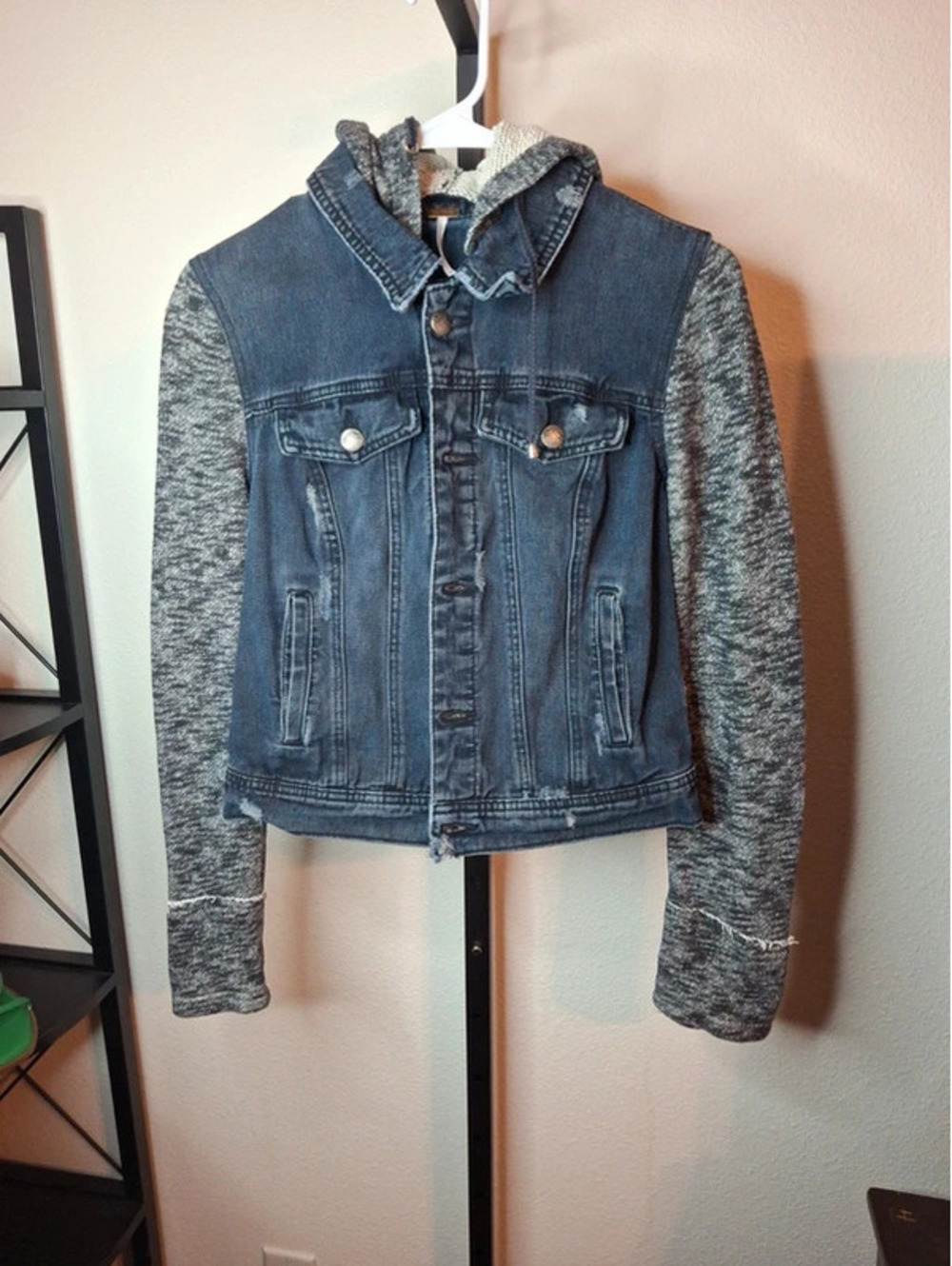 Free People Denim Jacket Hoodie size S - Picture 2 of 9